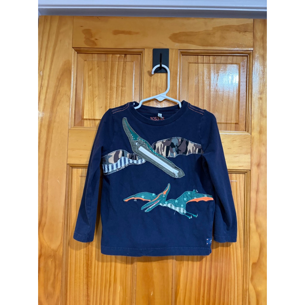 Joules Boys Dino Applique Long Sleeve Shirt Navy Zipper Pocket Size 4Y